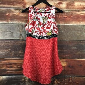 CAbi 100% silk tunic dress top red butterfly